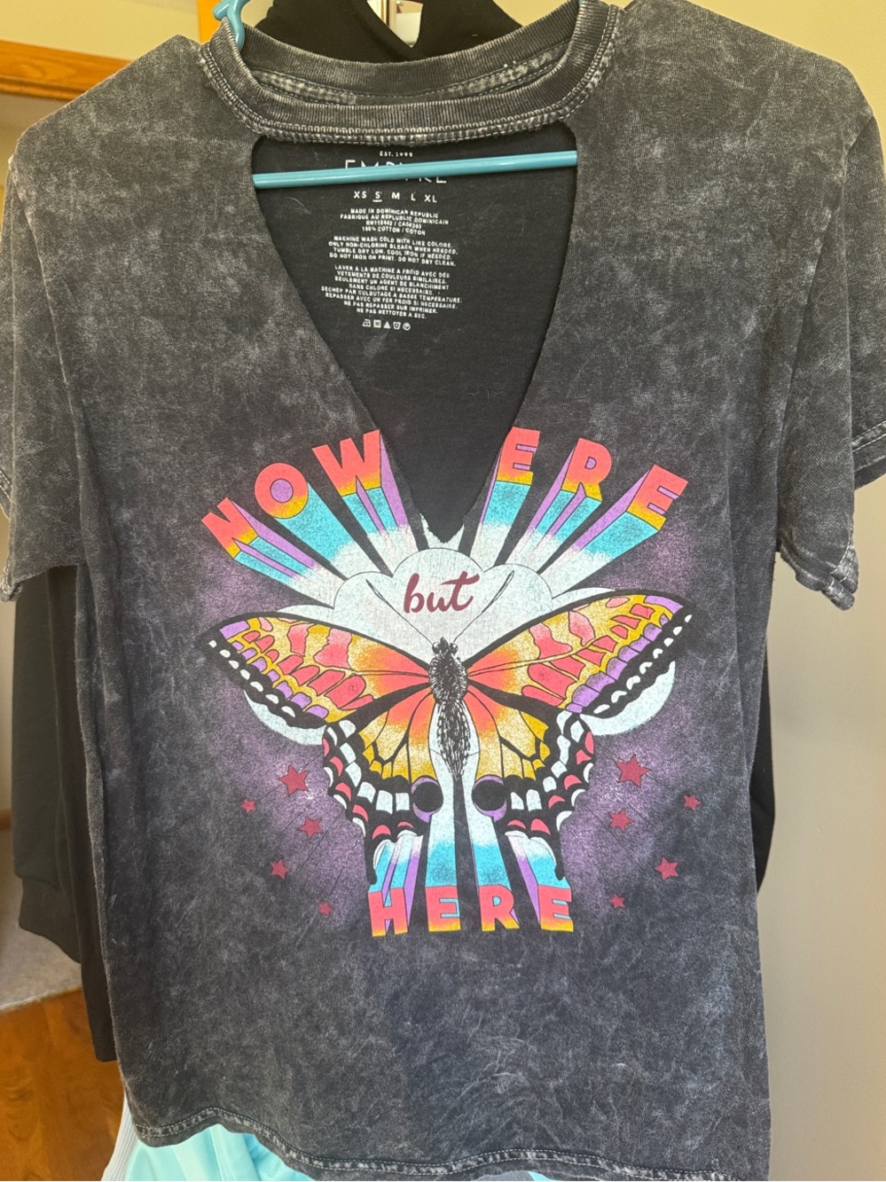 Graphic Butterfly V-Neck Tee - Black